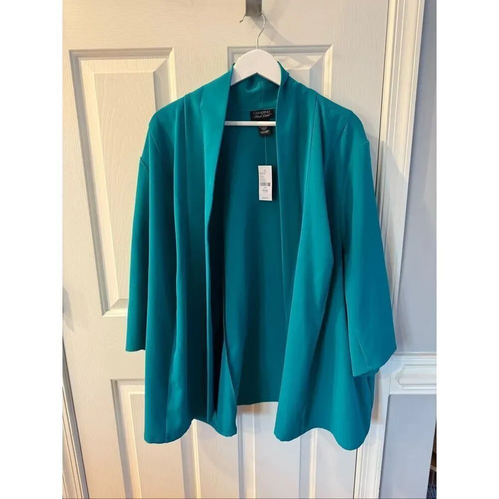 Catherine’s Black Label Teal Green Open Front Jacket sz 3X NWT